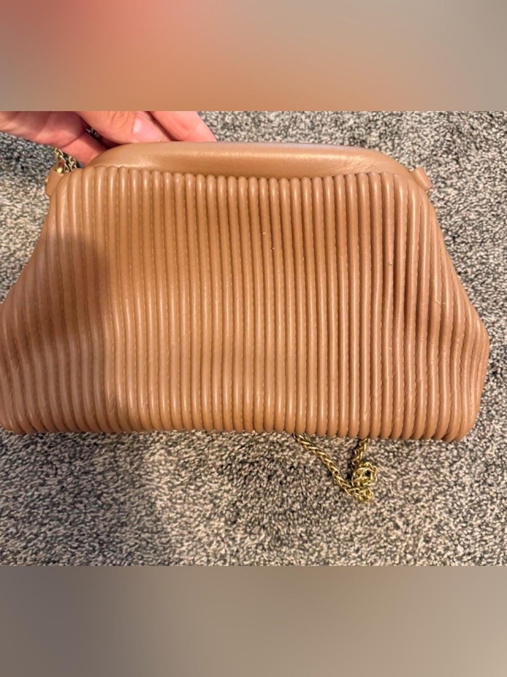 Anthropologie Tan Caramel Pleated Ribbed Clutch Crossbody Bag